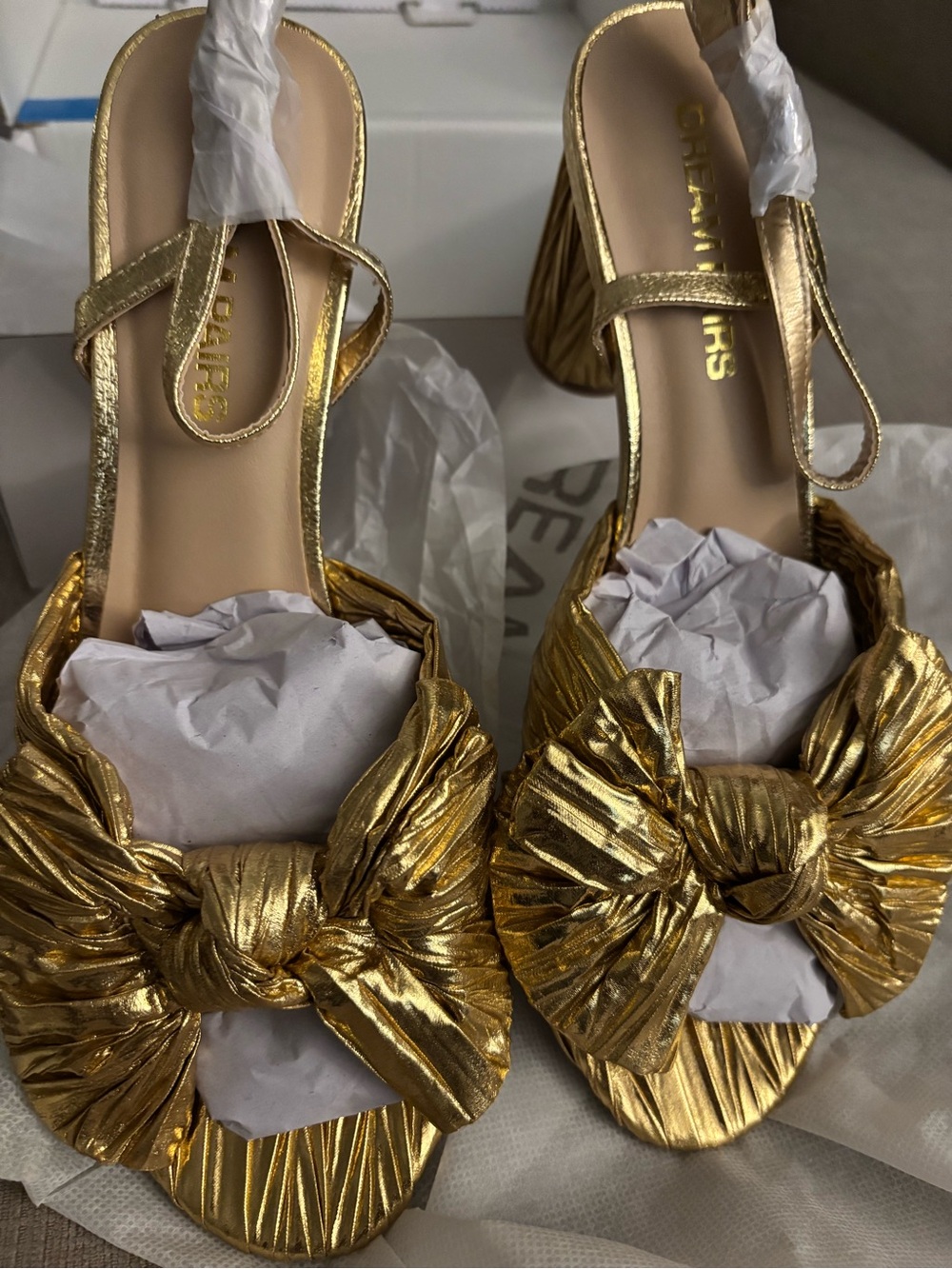 Dream Pairs Metallic Gold Bow Block Heel Sandals